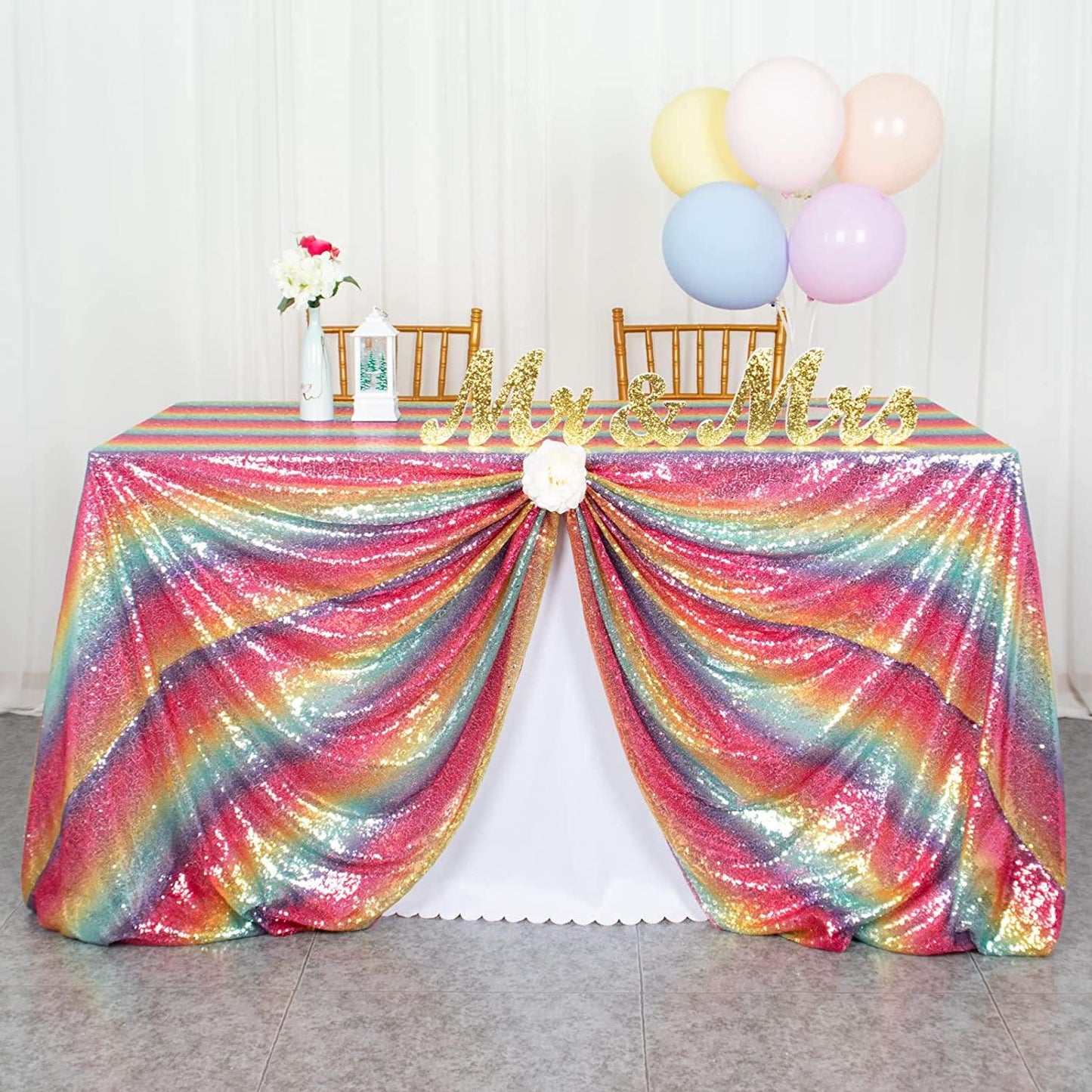 60x102-Inch Rectangle Sequin Tablecloth Wine Table Cover Decorations for Weddings Party Baby Shower Decorations - If you say i do