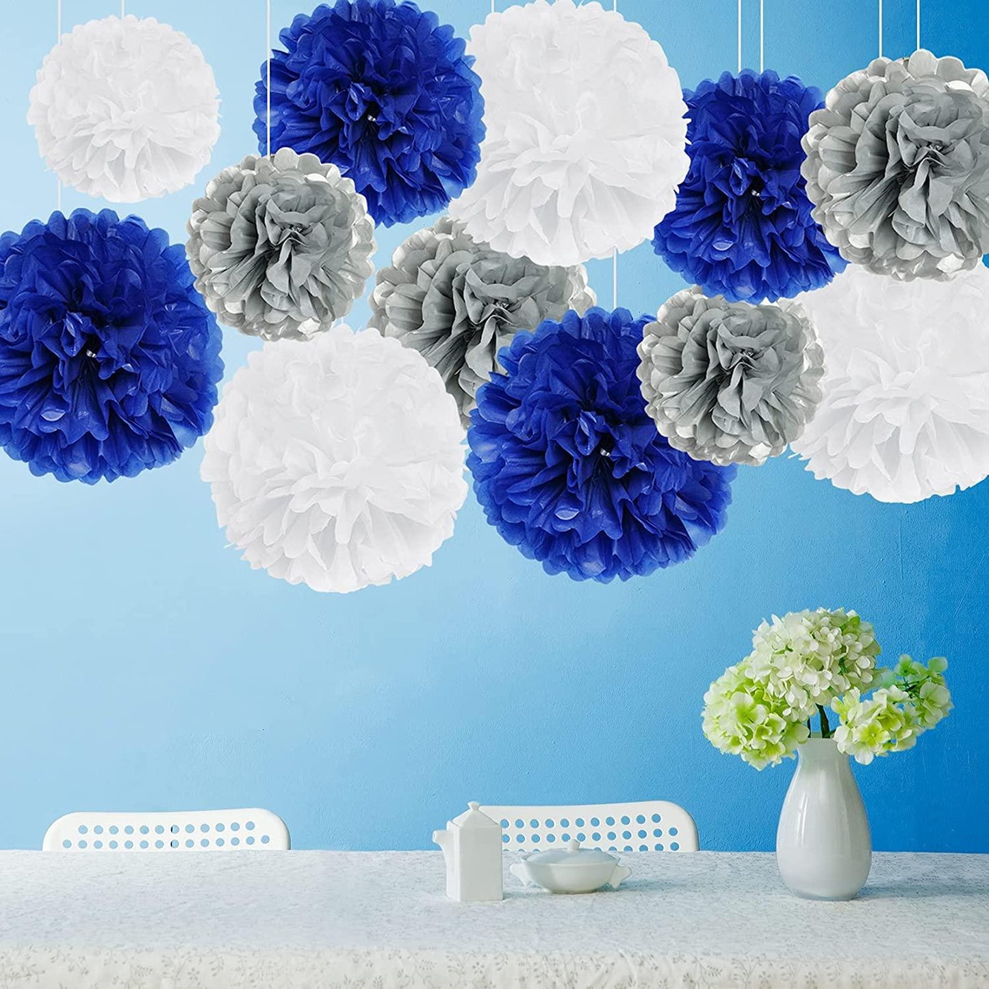18PCS Royal Blue Tissue Paper Pom Poms Navy Party Decorations - If you say i do
