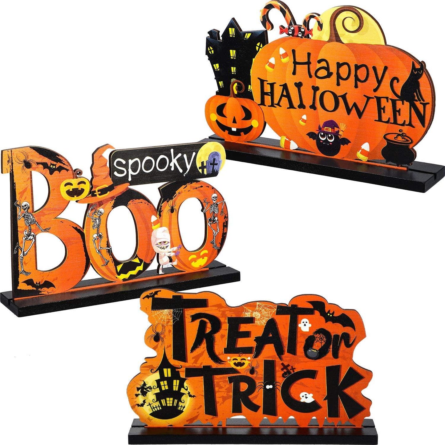 3 Happy Halloween Table Decorations, Pumpkin Table Centerpieces Boo Sign - If you say i do