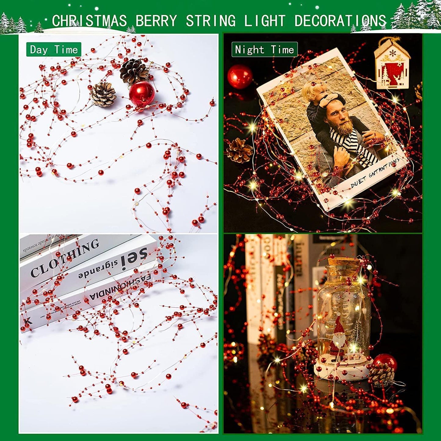 13.12Ft Christmas Decorations Indoor Berry Bead Garland String Lights - Battery Operated Xmas Lights 40LED for Mantel Tree Ornaments Party Decor - If you say i do