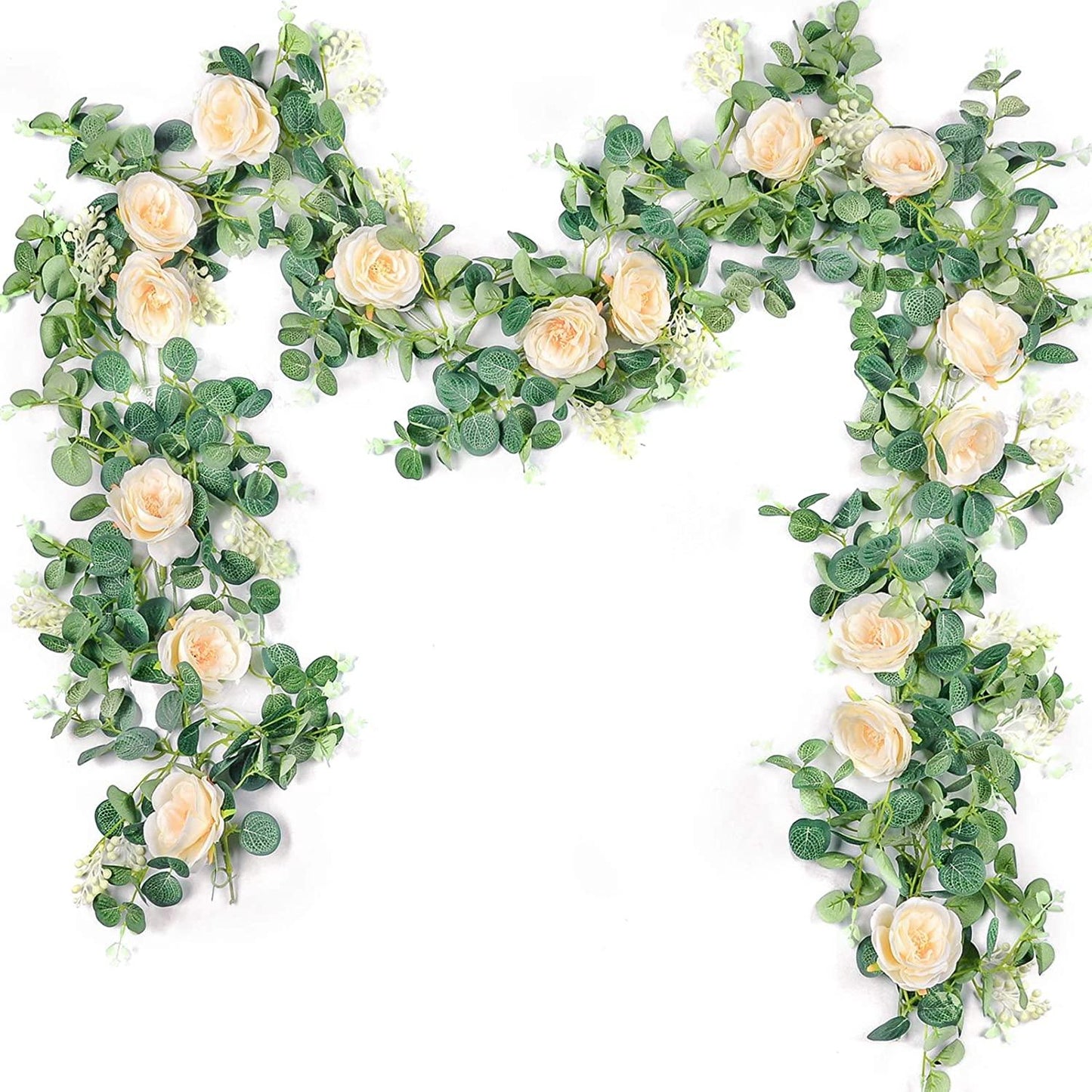2 Pack 13Ft Artificial Eucalyptus Flower Garland with Fake Silk Rose Flower Vine Seeded Eucalyptus Leaves Greenery Garland for Wedding - If you say i do