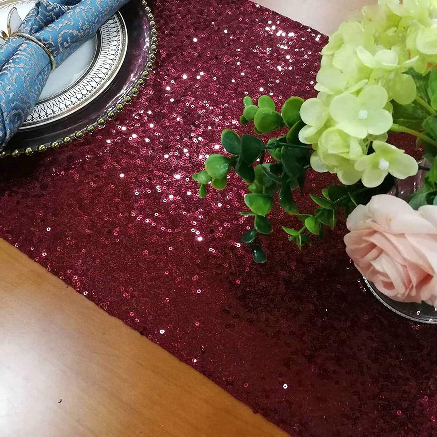 12''x72'' Wine Sequin Table Runners 72Inch Long Birthday Party Indoor Outdor Table Runner for Wedding - If you say i do