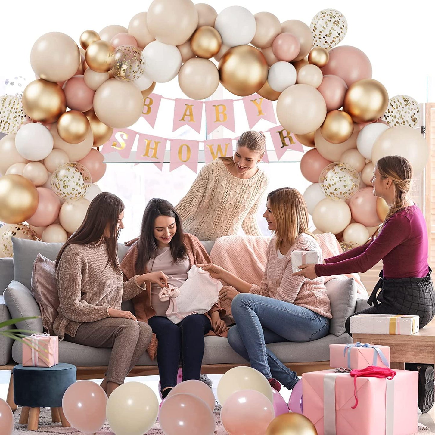 103pcs Retro Pink Macaron Orange Gold White Balloons Confetti Latex Balloons for Girls Baby Shower - If you say i do