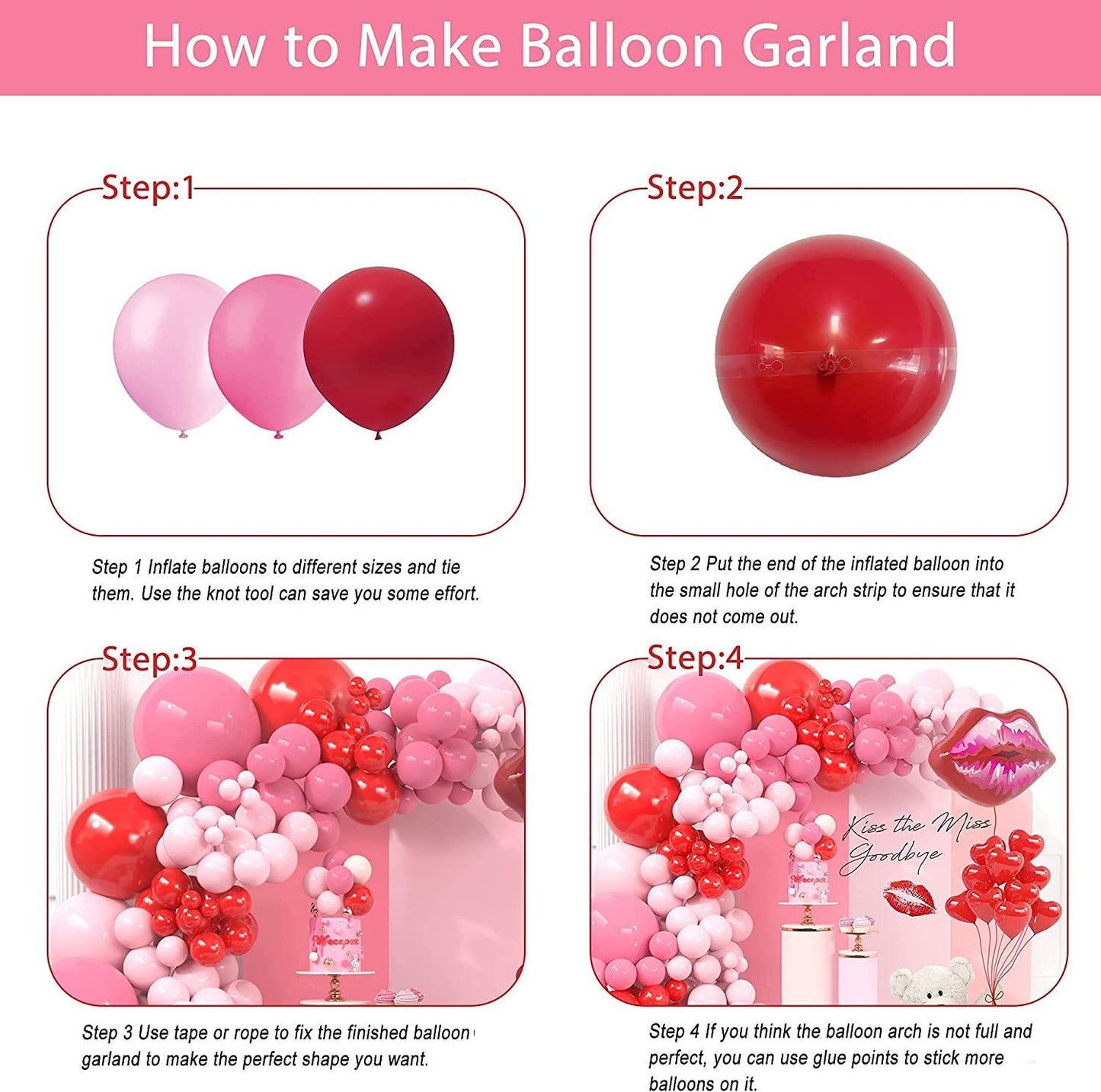 Pink Red Balloon Garland Arch Kit Macaron Pink Retro Pink Red Balloons and Heart Lip Balloons - If you say i do