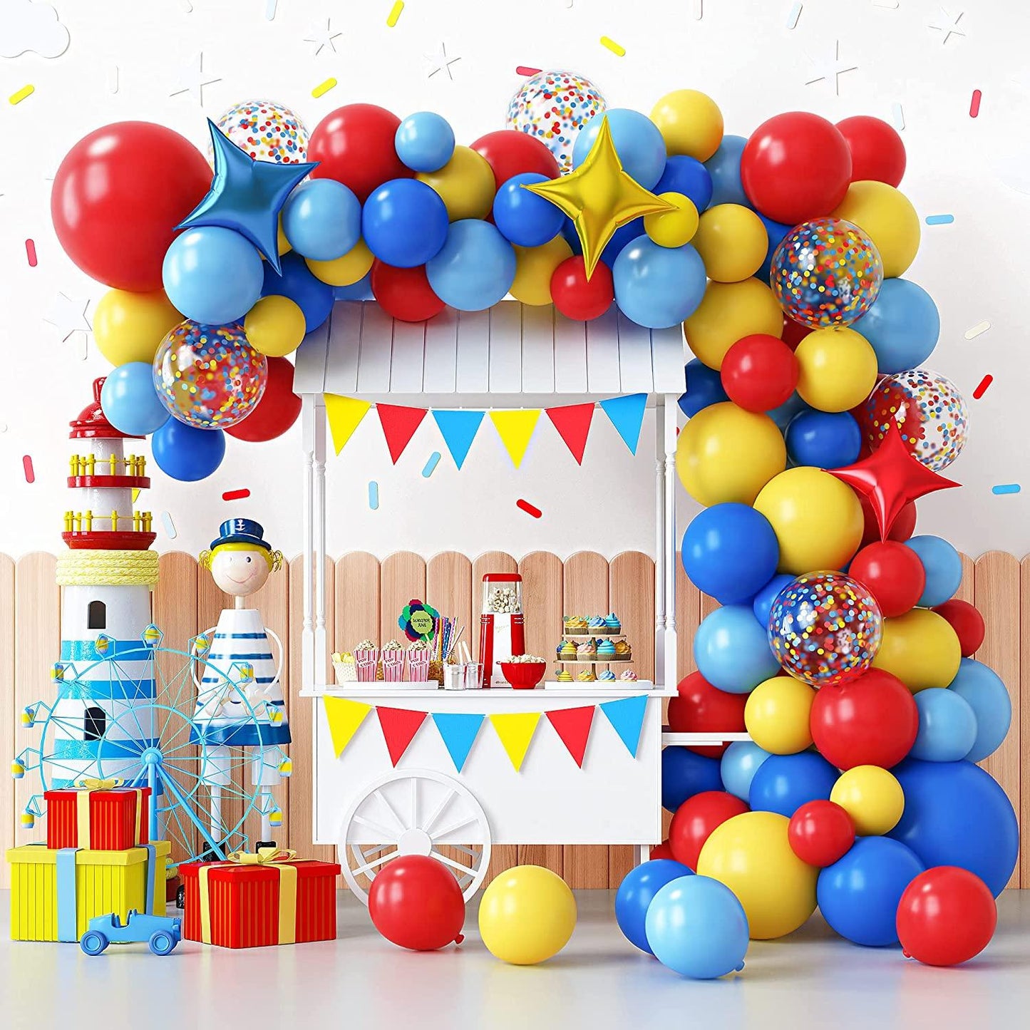 Carnival Circus Balloon Garland Arch Kit, 120pcs Red Blue Yellow Primary Color Balloons Rainbow Multicolor Confetti - If you say i do