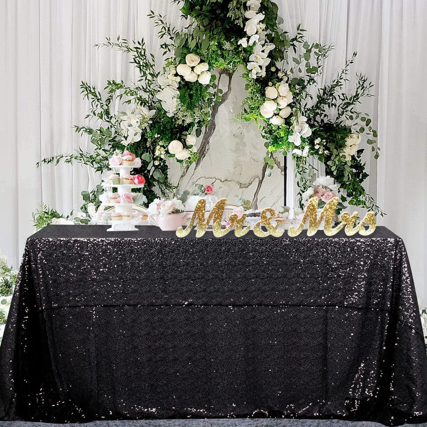 60x102-Inch Rectangle Sequin Tablecloth Wine Table Cover Decorations for Weddings Party Baby Shower Decorations - If you say i do