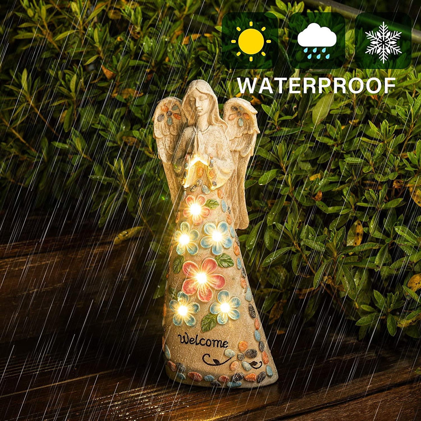 14.5 Inches Garden Angel Statues Outdoor Decor, Solar Angel Figurines with 6 LED Outdoor Garden Lights - If you say i do
