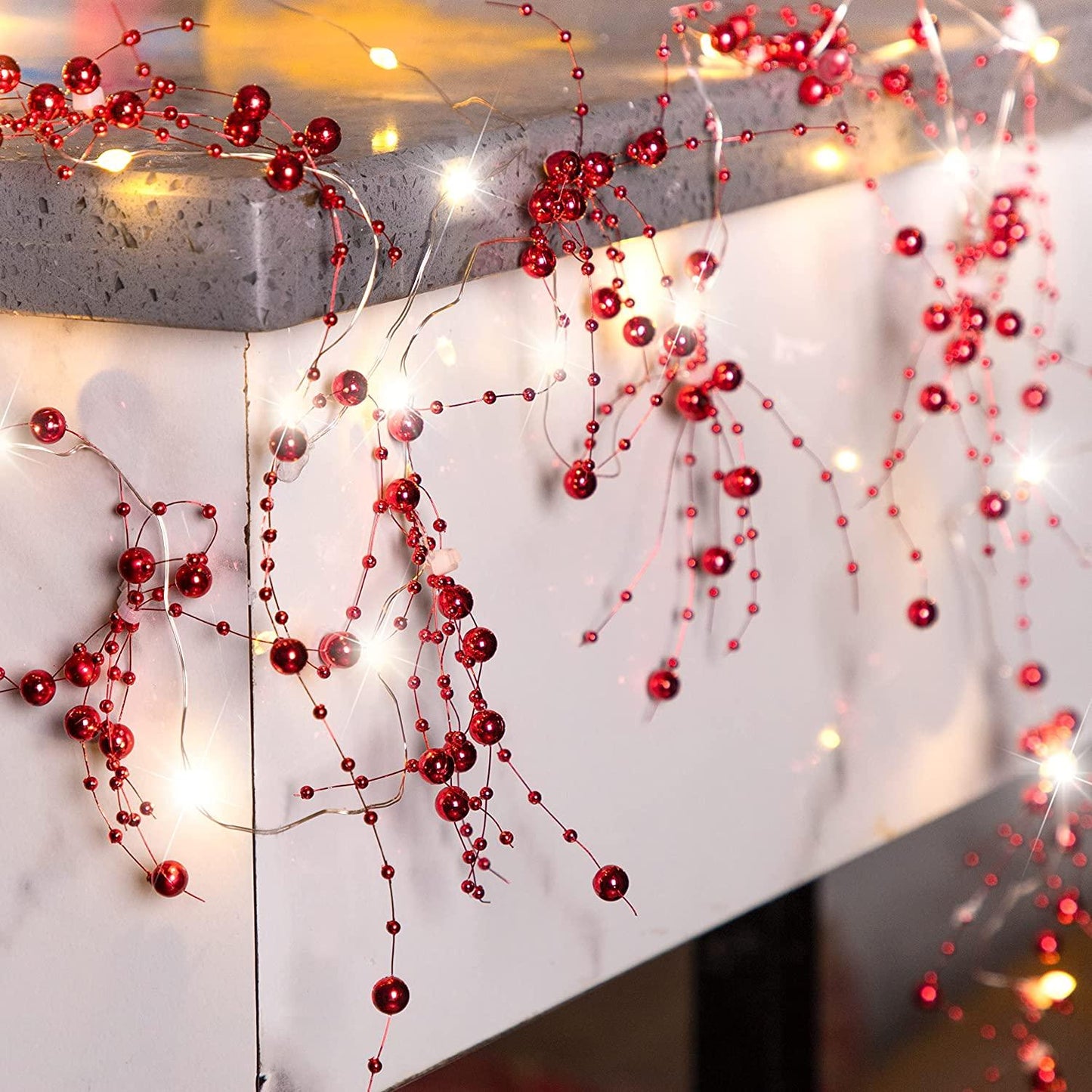 13.12Ft Christmas Decorations Indoor Berry Bead Garland String Lights - Battery Operated Xmas Lights 40LED for Mantel Tree Ornaments Party Decor - If you say i do