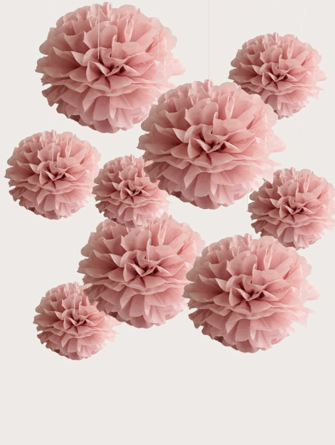 9pcs Tissue Paper Flower Ball, Baby Shower Birthday Party Decoration Paper Pom Poms