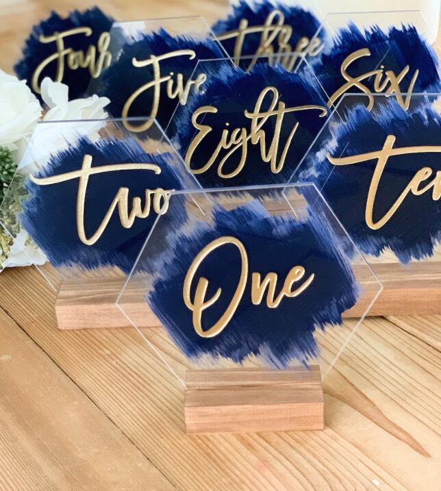 Acrylic Painted Table Numbers, Back Painted Acrylic Wedding Table Number Sign - If you say i do