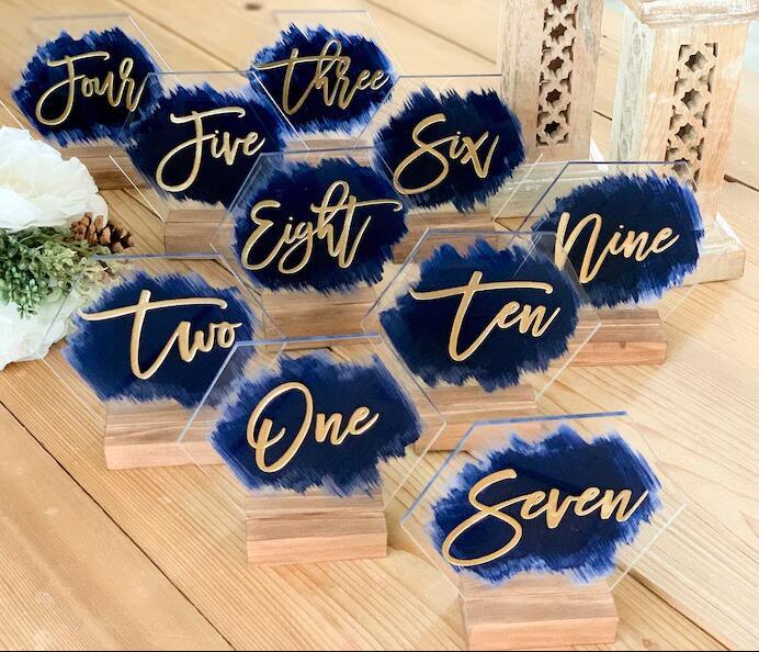 Acrylic Painted Table Numbers, Back Painted Acrylic Wedding Table Number Sign - If you say i do