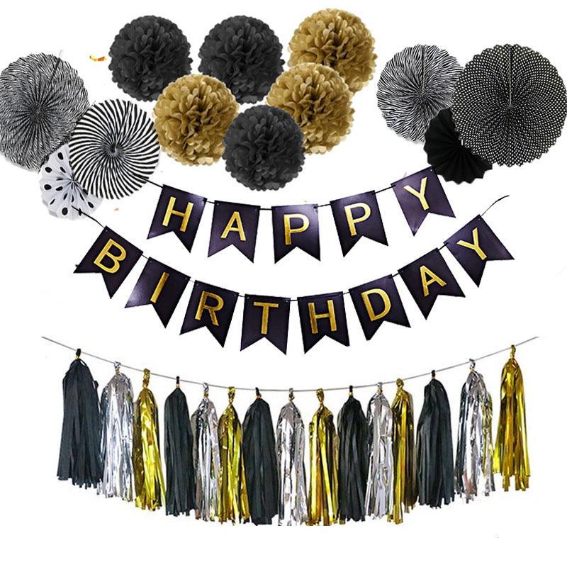 Birthday Party Banner Balloons Decoration - Black Gold Birthday Decorations Party Supplies - Happy Birthday Banner, Confetti Balloons, Foil Heart - If you say i do