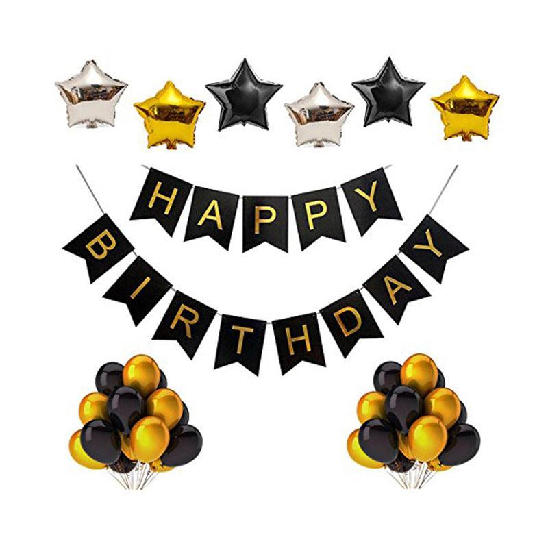 Birthday Party Banner Balloons Decoration - Black Gold Birthday Decorations Party Supplies - Happy Birthday Banner, Confetti Balloons, Foil Heart - If you say i do