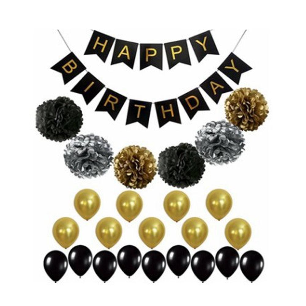 Birthday Party Banner Balloons Decoration - Black Gold Birthday Decorations Party Supplies - Happy Birthday Banner, Confetti Balloons, Foil Heart - If you say i do