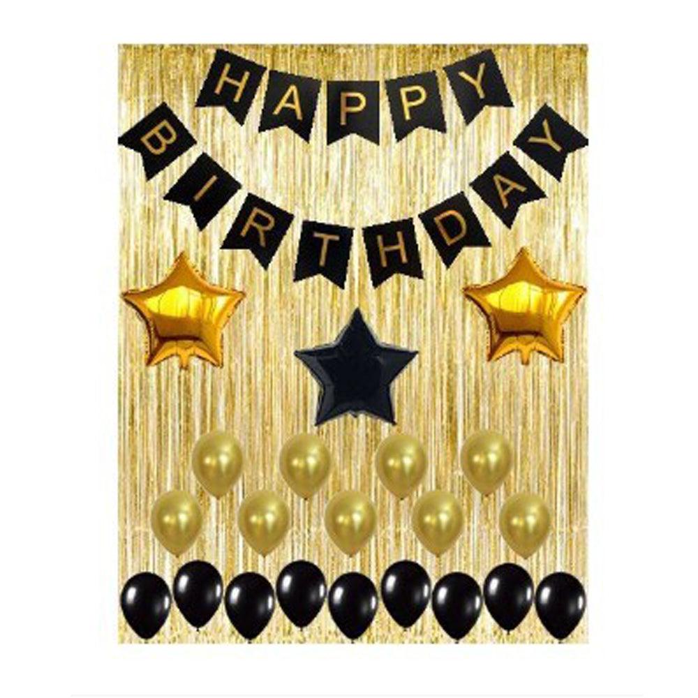 Birthday Party Banner Balloons Decoration - Black Gold Birthday Decorations Party Supplies - Happy Birthday Banner, Confetti Balloons, Foil Heart - If you say i do