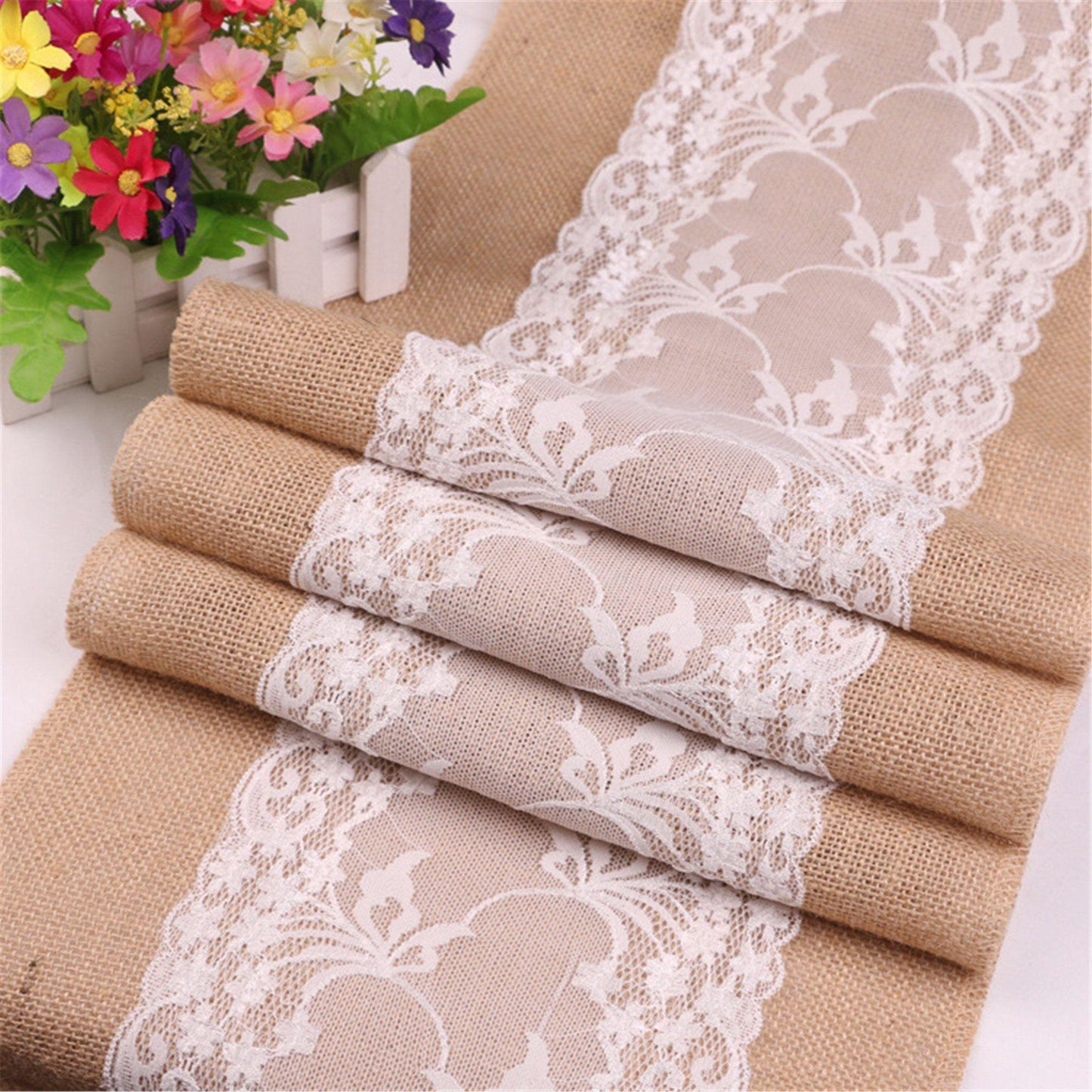 72 Inch Burlap Lace Table Runners Wedding Table Runner - Rustic Table Runner Natural Centerpieces Runners for Party Birthday Decor - If you say i do