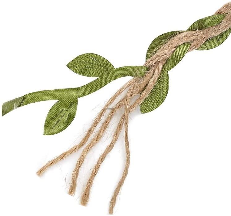 66Ft Natural Jute Twine, 5MM Burlap Leaf Ribbon with Artificial Vine Green Leaves for Wedding Decorations Home Garden - If you say i do