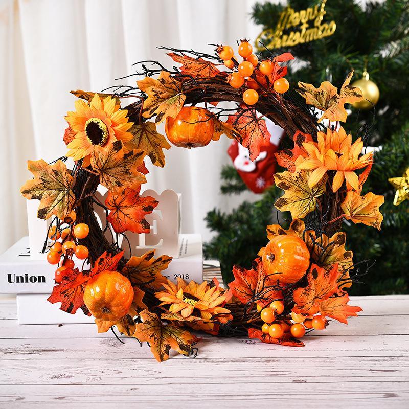 Fall Wreaths, 12 Inch Fall Pumpkin Wreath Front Door Hanging Artificial Wreath Garland - If you say i do