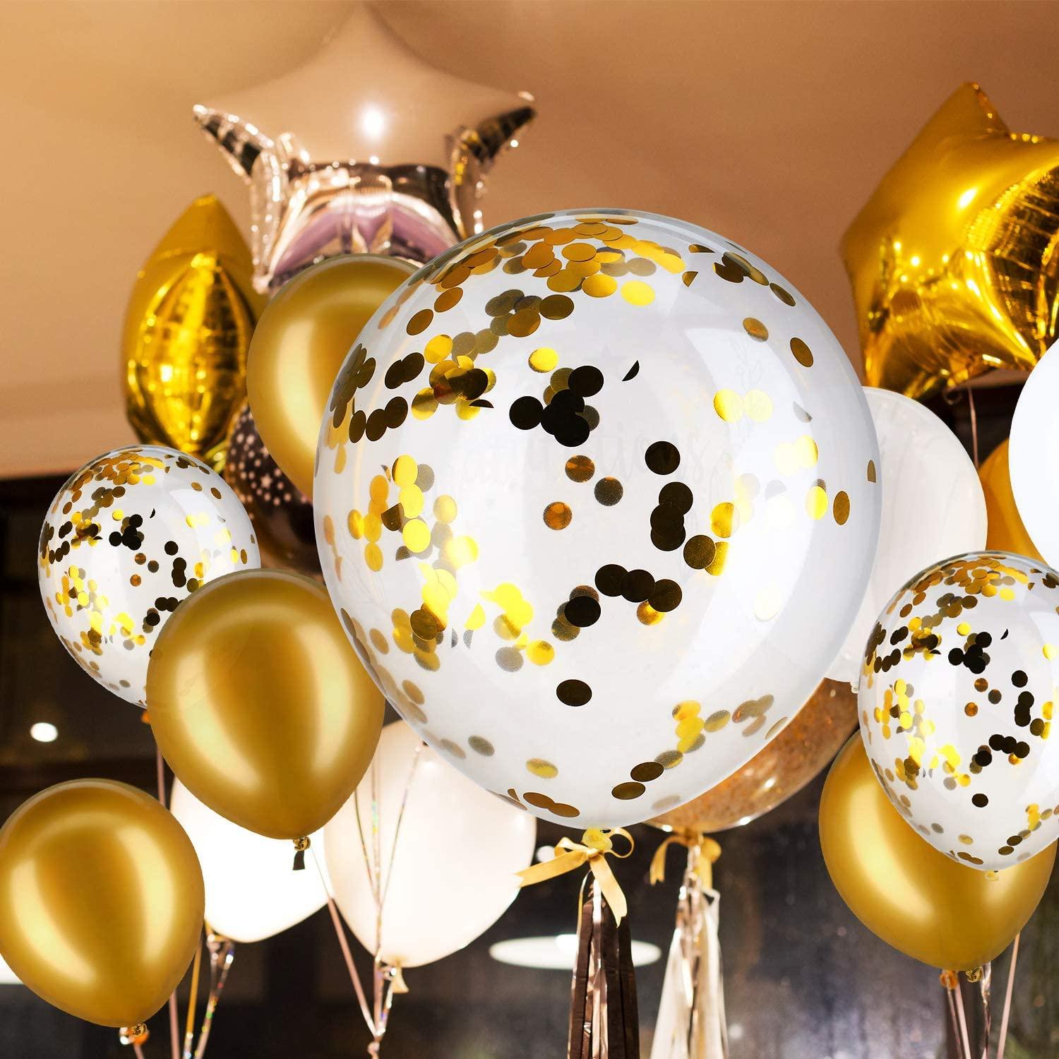 Rose Gold Confetti Latex Balloons, 60 pcs 12 inch White Metallic Gold Party Balloon with 33 Ft Ribbon - If you say i do