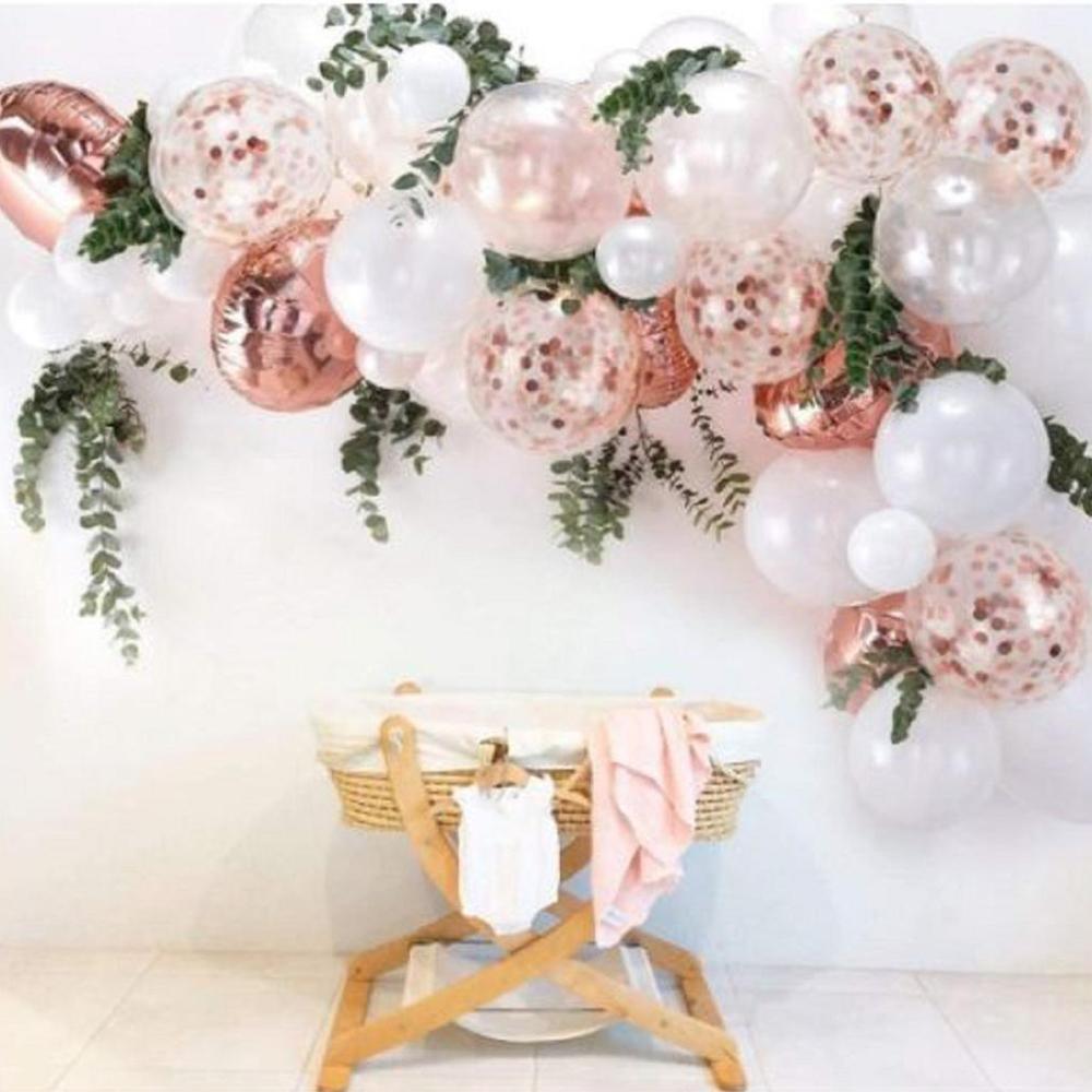 Rose Gold Confetti Latex Balloons, 60 pcs 12 inch White Metallic Gold Party Balloon with 33 Ft Rose Gold Ribbon for Bridal Shower Decoration - If you say i do