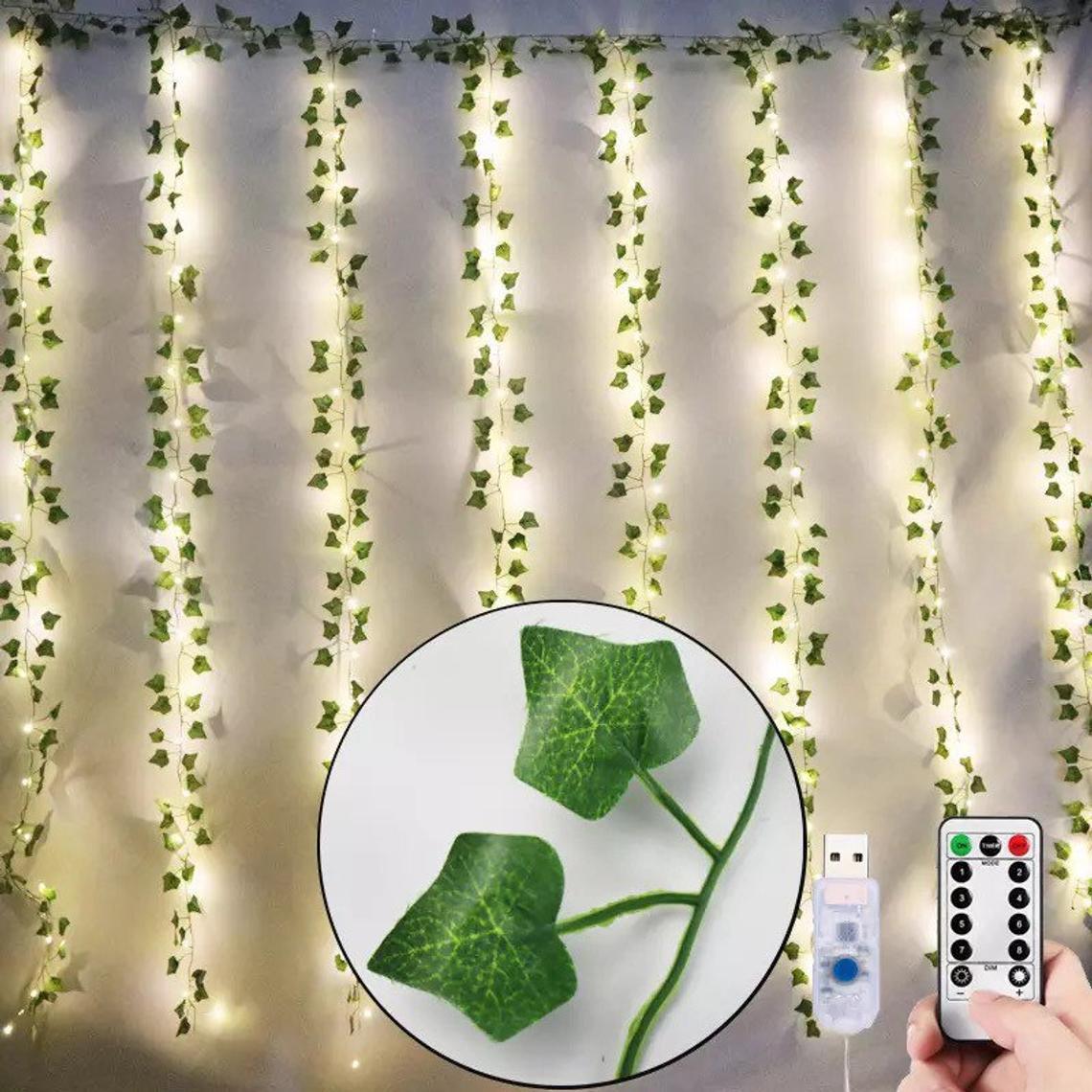 HOME LIGHTING Window Curtain String Lights With Green Vines Garland Lights / LED Wall Vine Lights - If you say i do