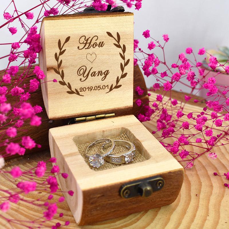 Custom Engraved Ring Box Holder - Personalized Rustic Round Wood Ring Bearer Wedding Box - If you say i do