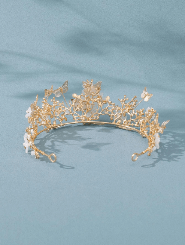Faux Pearl & Flower Decor Crown Design Bridal Headband - If you say i do