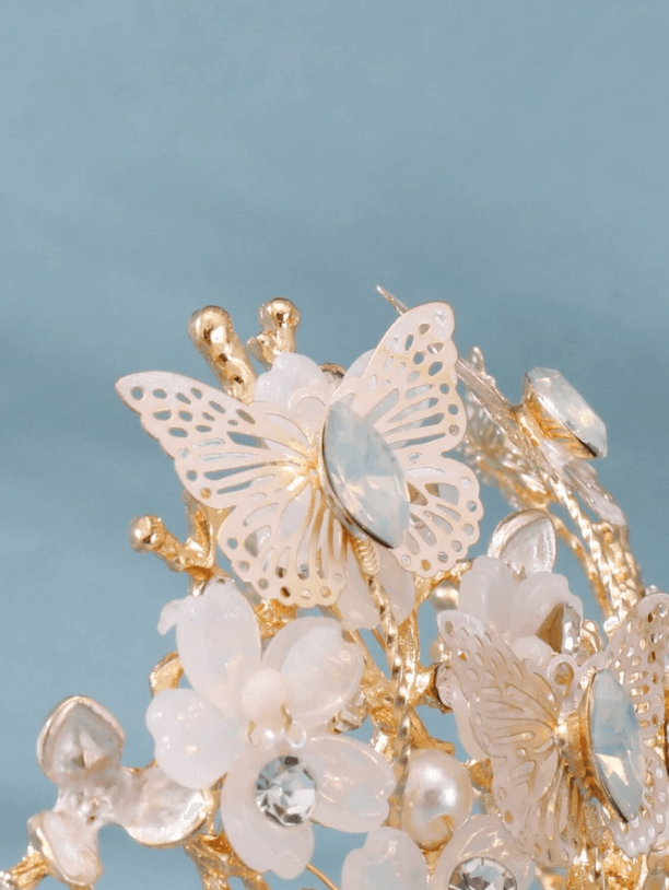 Faux Pearl & Flower Decor Crown Design Bridal Headband - If you say i do