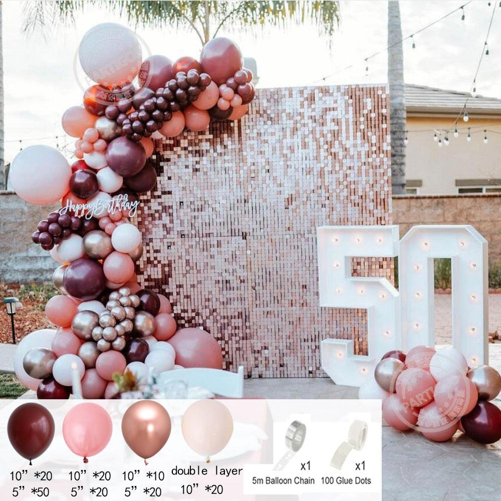 162pcs Burgundy Balloon Garland Kit Doubled Baby Pink Gold Wedding ...