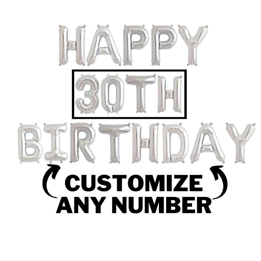 16 inch Happy Birthday Balloon Banner / Custom Year Number Balloons - Silver, Gold & Rose Gold Birthday Party Decorations - DIY Birthday Party - If you say i do