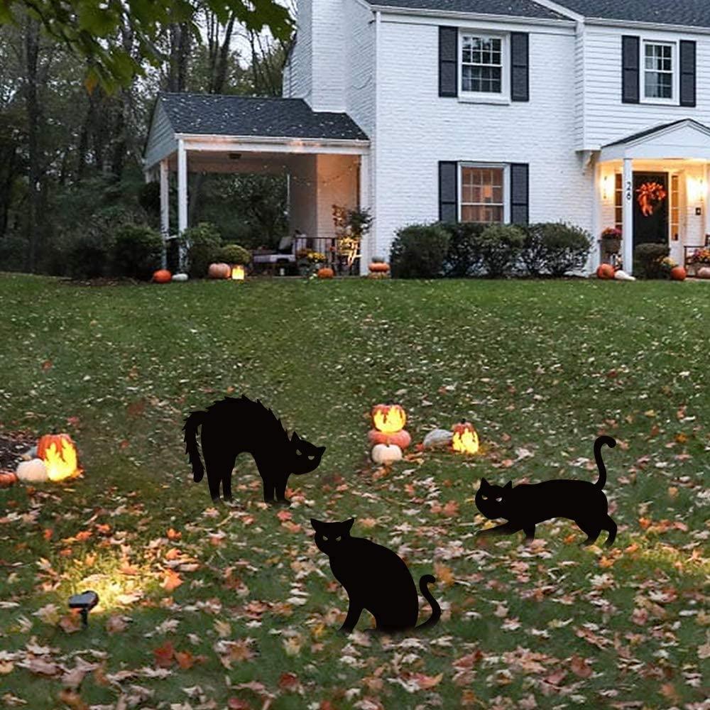 Halloween Decorations Outdoor, 3 Black Cat Silhouette Yard Signs, Scary Family Home Front Yard Party Plastic Decor - If you say i do