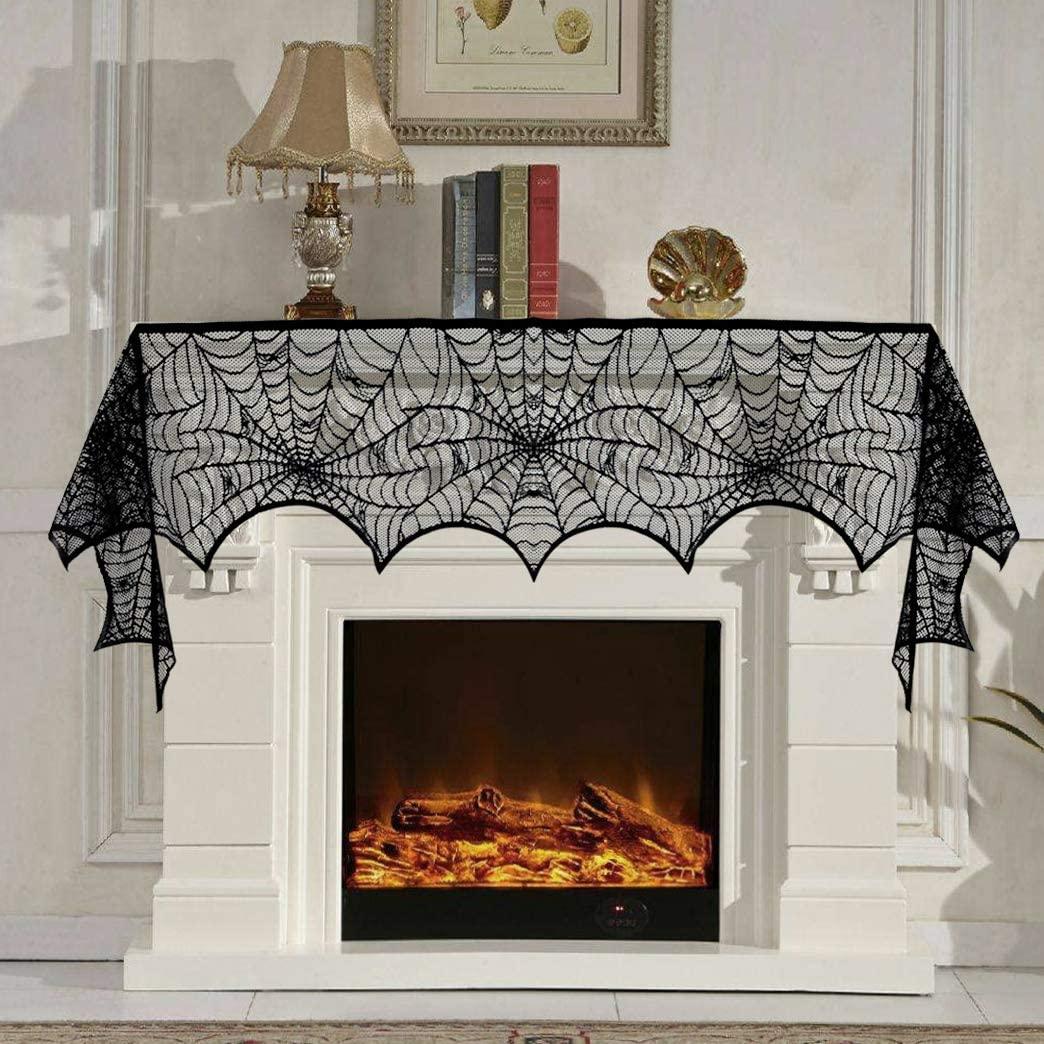  ZeeDix 39 Pcs Halloween Decorations Kit Black Lace Spiderweb  Round Tablecloth Table Runner, Giant Spider Cobweb Fireplace Scarf with  36PCS Scary 3D Bats Wall Stickers for Halloween Party Decor : Home