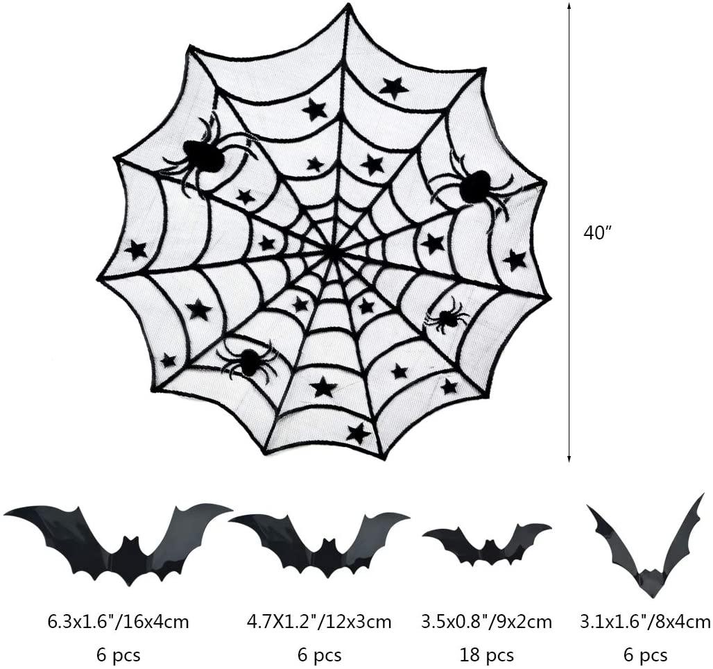 5pack Halloween Decorations Tablecloth Runner Black Lace Round Spider Cobweb Table Cover - If you say i do