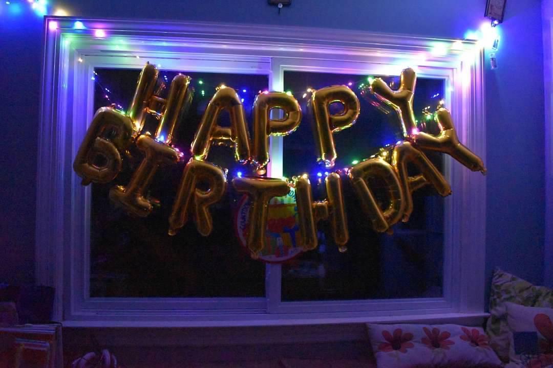 Happy Birthday Banner Decorations (Gold-LED), Balloons Party Sign Galaxy Party Decoration Signs - If you say i do