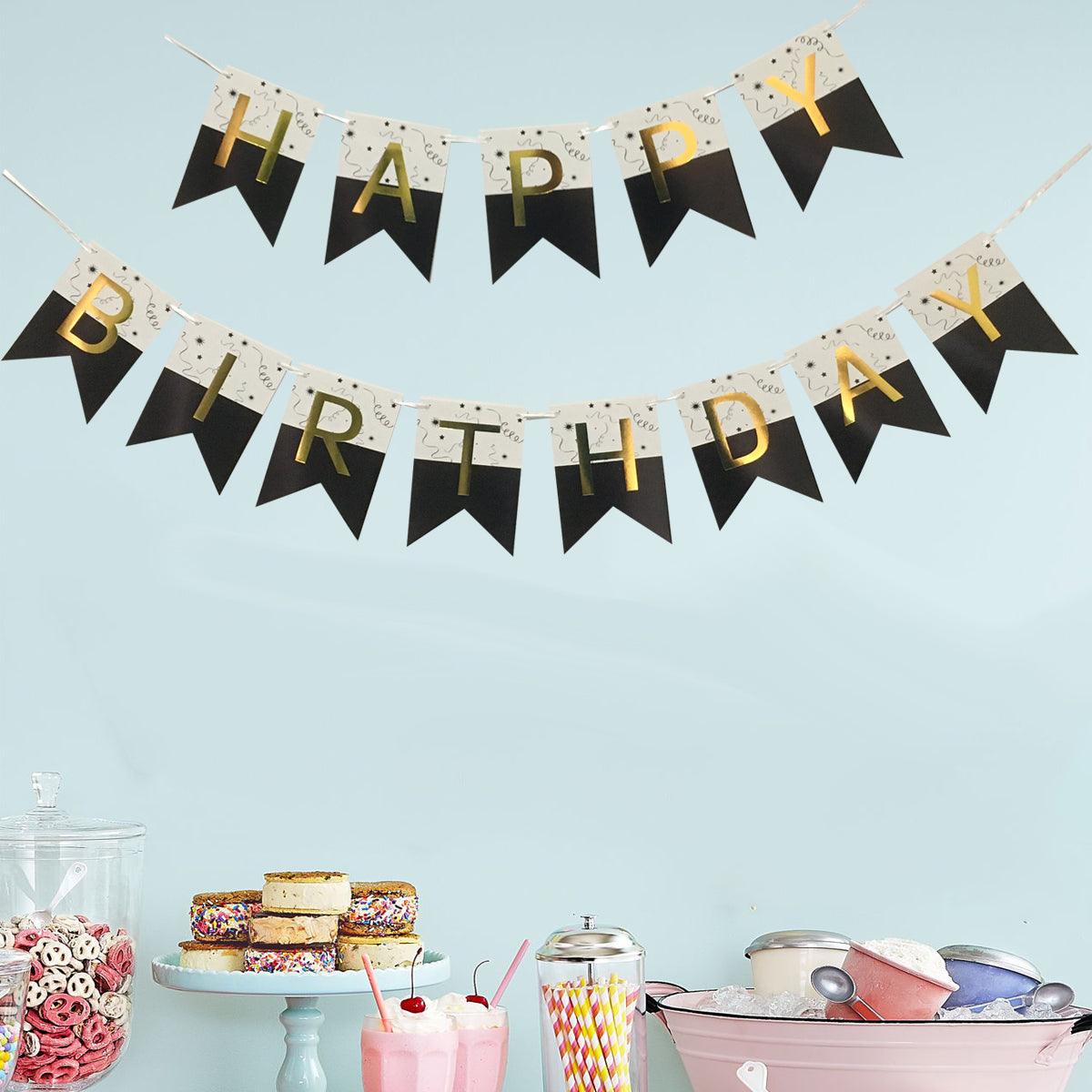 Happy Birthday Banner 6.5&4.5 inches Happy Birthday Bunting Banner with Shiny Gold Letters - If you say i do