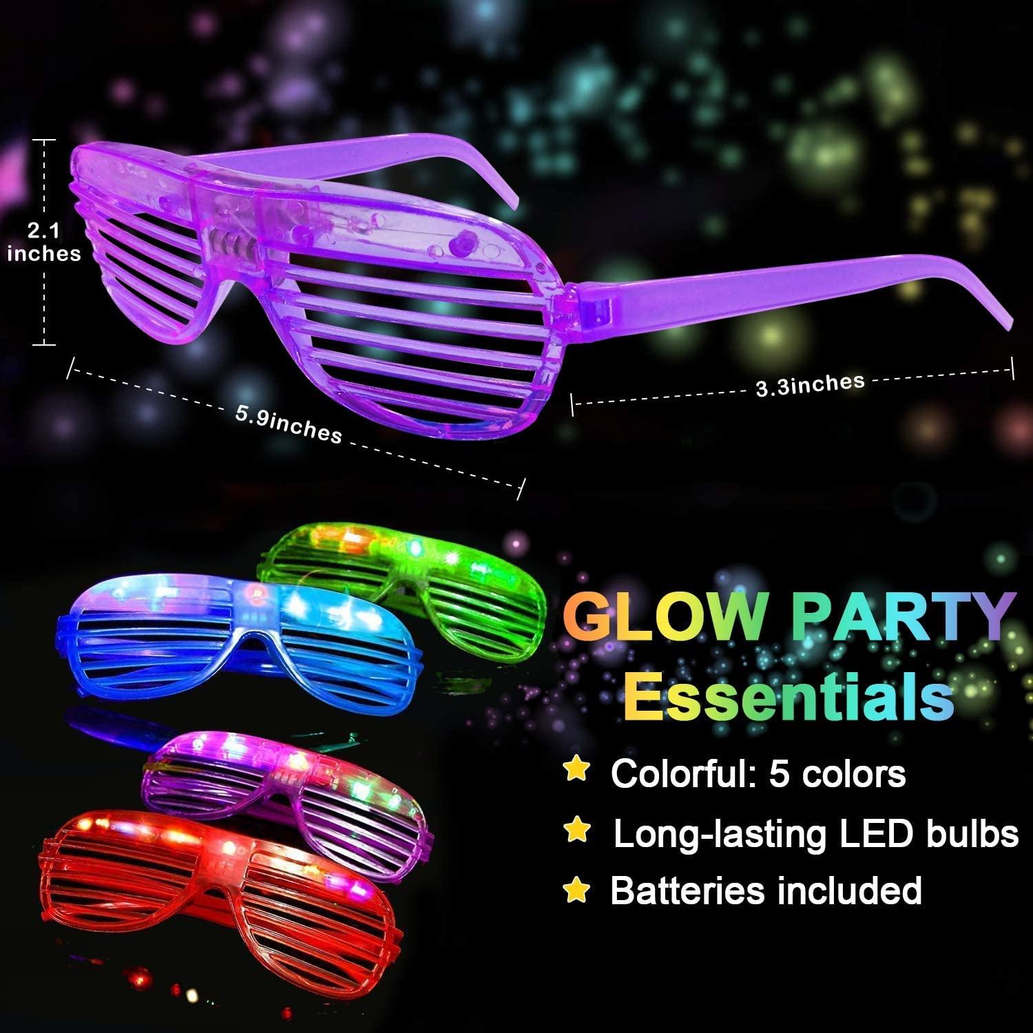 5 Pack LED Light Up Glasses Glow in The Dark Party Supplies