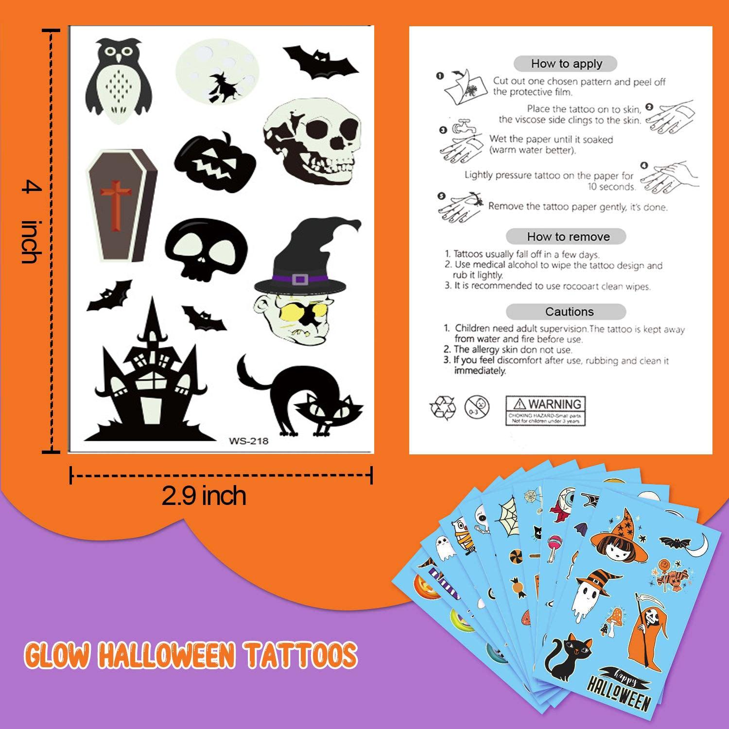 10 Sheets Luminous Halloween Temporary Tattoos For Kids, Glow In The Dark  Halloween Cartoon Tattoo Stickers | Fruugo DK