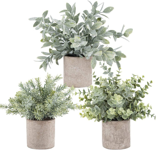 3 Pack Mini Potted Fake Plants Artificial Plastic Eucalyptus Plants for Home Office Desk Room Decoration - If you say i do