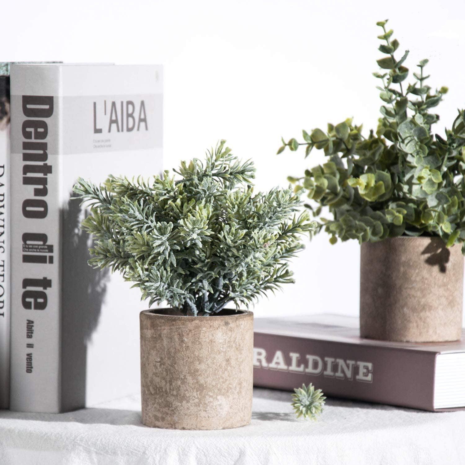 mini potted fake plants 3 Pack Mini Artificial Eucalyptus Plants In Pots For Home, Office, Bathroom, Desk, Shelf, Farmhouse Decor Ophelia & Co