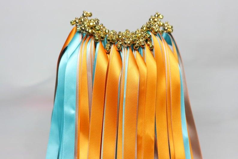 Misty Turquoise Wedding Wands with Triple Ribbon and Bell, Wand Stream – If  you say i do