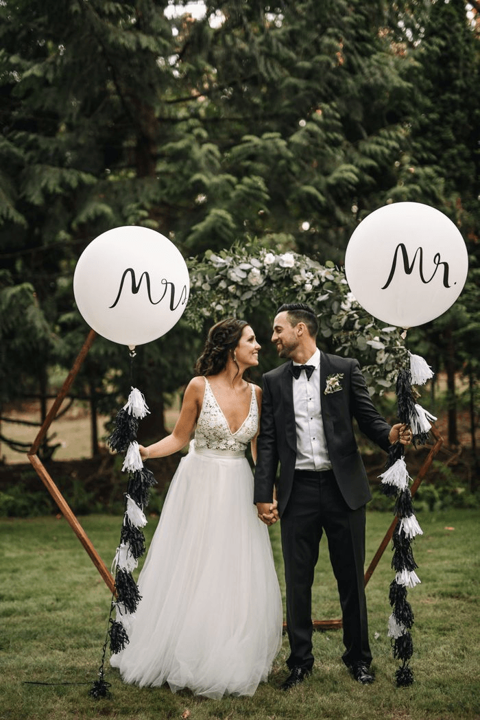 36inch Latex Round White Balloons with MR MRS Letter for Wedding Photo Booth - If you say i do