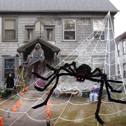 Outdoor Halloween Decorations - Scary Spider Decorations Set Comes with 14 inches Giant Fake Spider, 200 inches Triangle Web - If you say i do