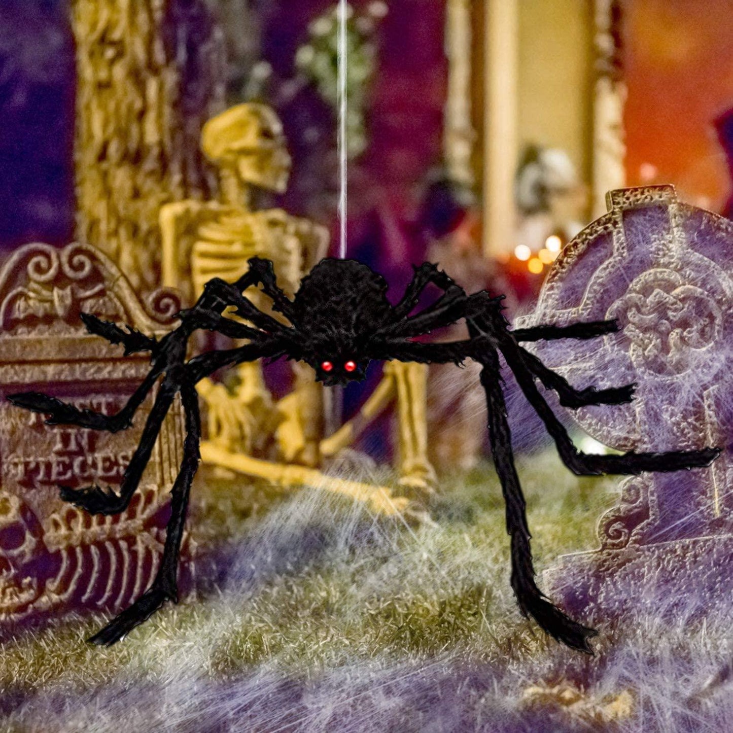 Outdoor Halloween Decorations - Scary Spider Decorations Set Comes with 14 inches Giant Fake Spider, 200 inches Triangle Web - If you say i do