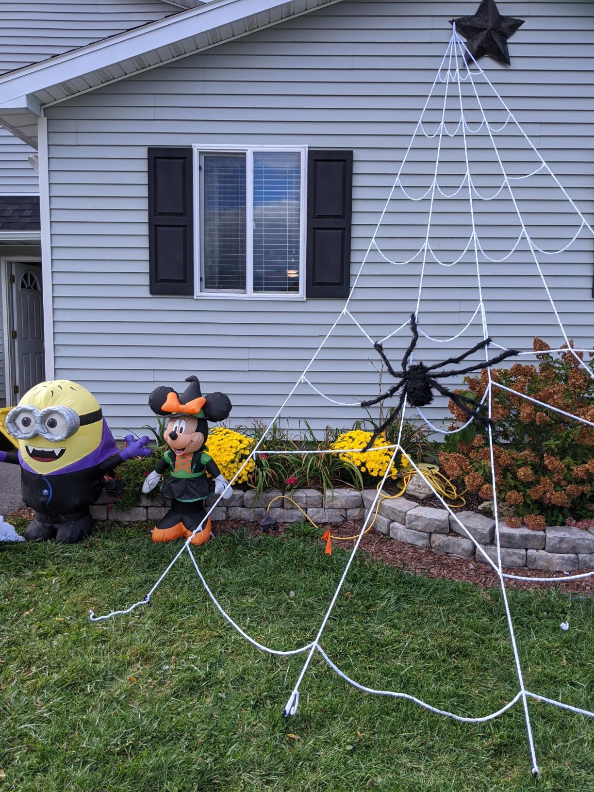 Outdoor Halloween Decorations - Scary Spider Decorations Set Comes with 14 inches Giant Fake Spider, 200 inches Triangle Web - If you say i do