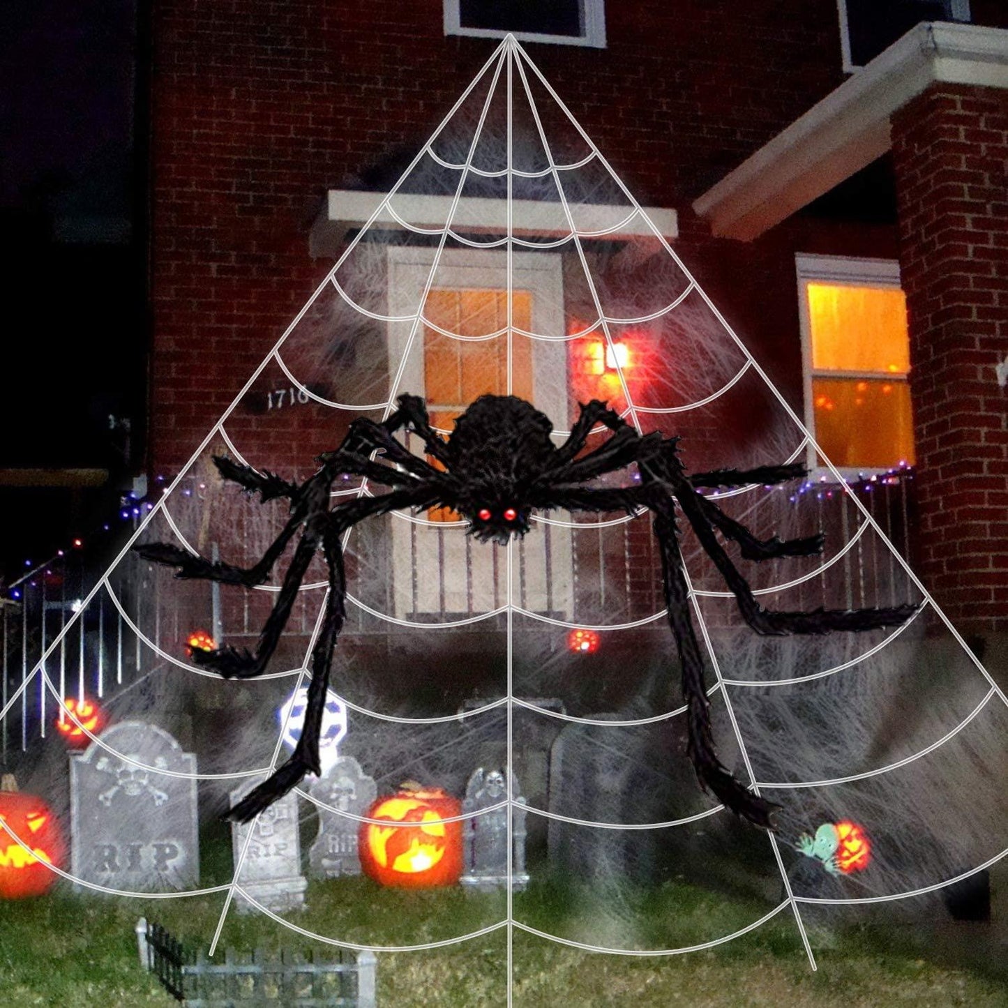 Outdoor Halloween Decorations - Scary Spider Decorations Set Comes with 14 inches Giant Fake Spider, 200 inches Triangle Web - If you say i do