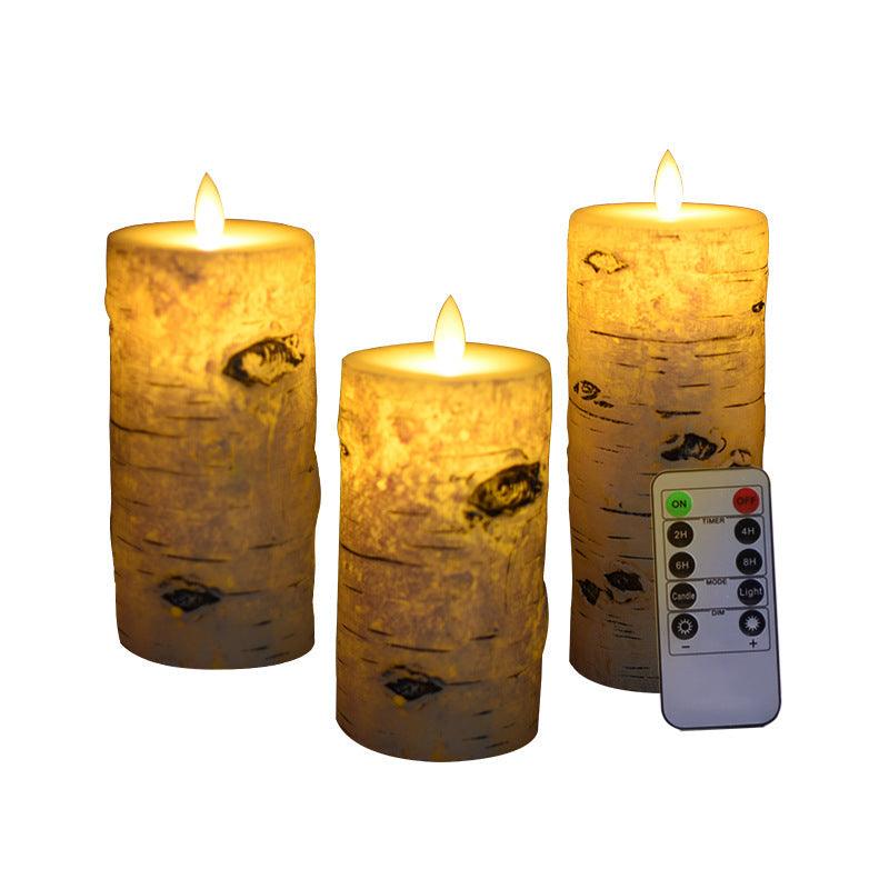 Remote Control Real Looking LED Wax Candles, Rustic Candles 3 Pack in Gift Box / Brick Bark Pattern - If you say i do