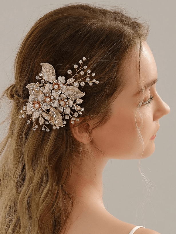 Rhinestone & Flower Decor Bridal Hair Clip