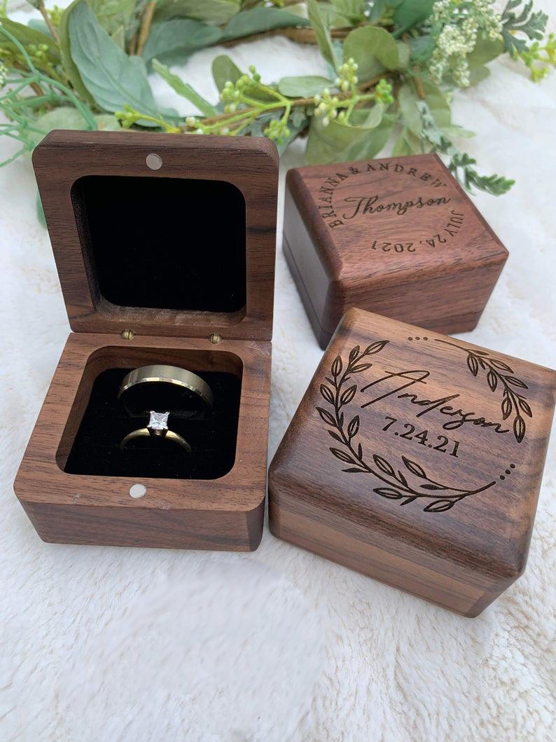 Customized Square Ring Box for Wedding Ceremony, Ring Bearer Box, Wooden Wedding Ring Box, Ring Bearer Pillow - If you say i do