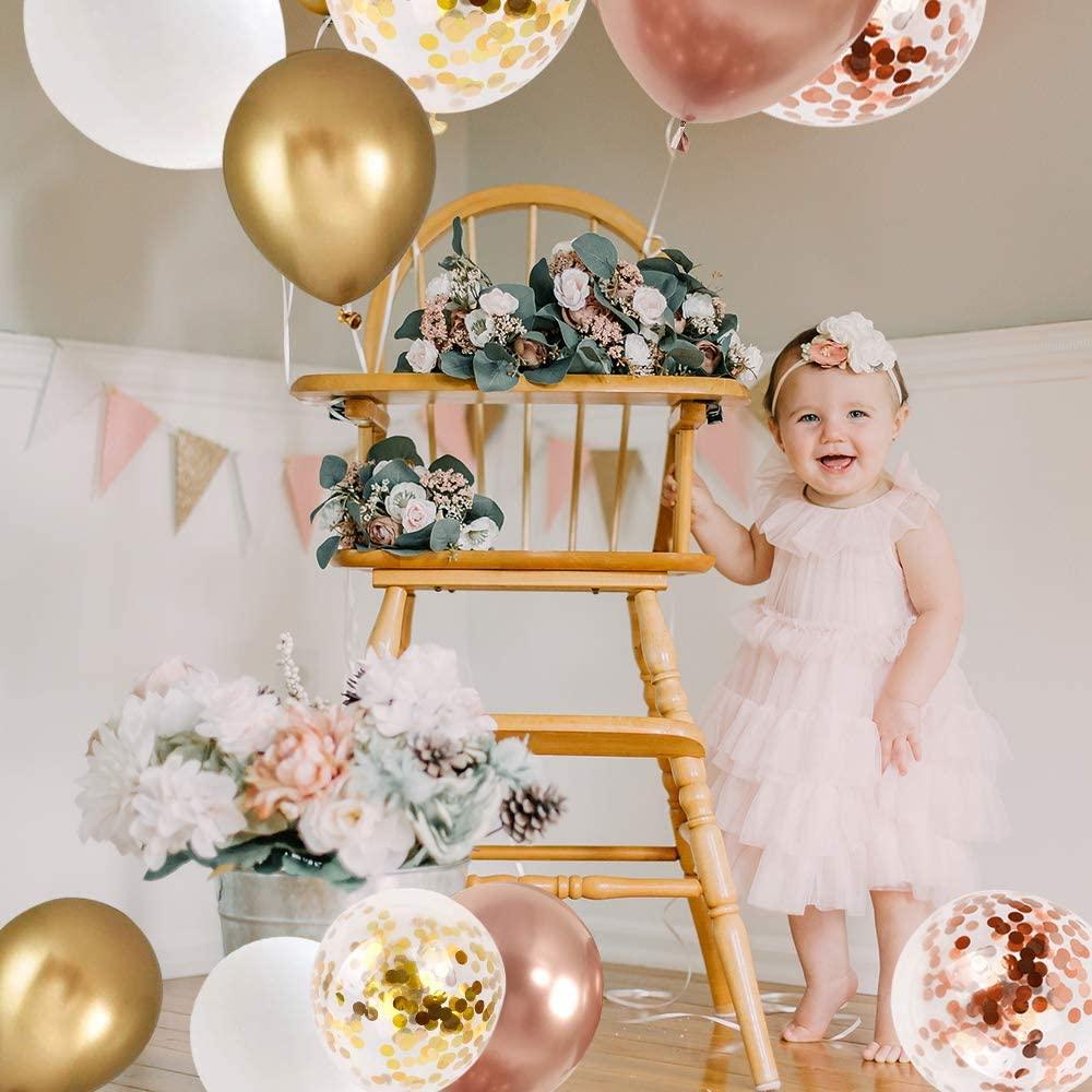 Rose Gold Confetti Latex Balloons, 60 pcs 12 inch White Metallic Gold Party Balloon with 33 Ft Rose Gold Ribbon for Birthday Wedding - If you say i do