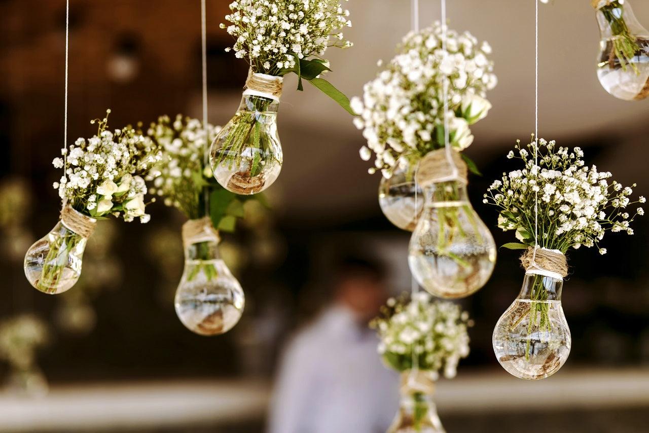 Rustic Baby's Breath Wedding Hanging Decorations with Light Bulbs - If you say i do